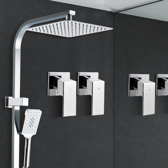 10'' Rain Shower Head Set Handheld Square High Pressure Twins Tap Chrome | Shower Accessories