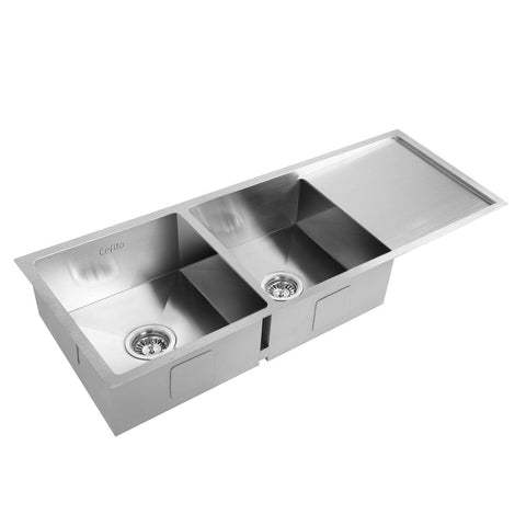 Kitchen Sink 111X45Cm Stainless Steel Basin Double Bowl Laundry Silver