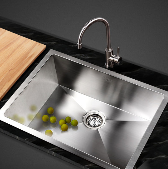 Silver colour - 60x45cm Kitchen Sink Stainless Steel Single Bowl Basin Laundry Silver