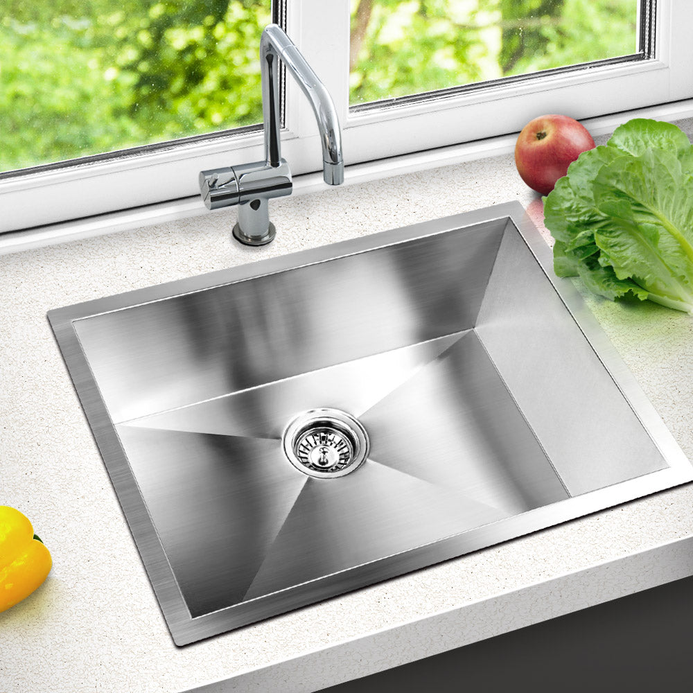 60x45cm Kitchen Sink Stainless Steel Single Bowl Basin Laundry Silver
