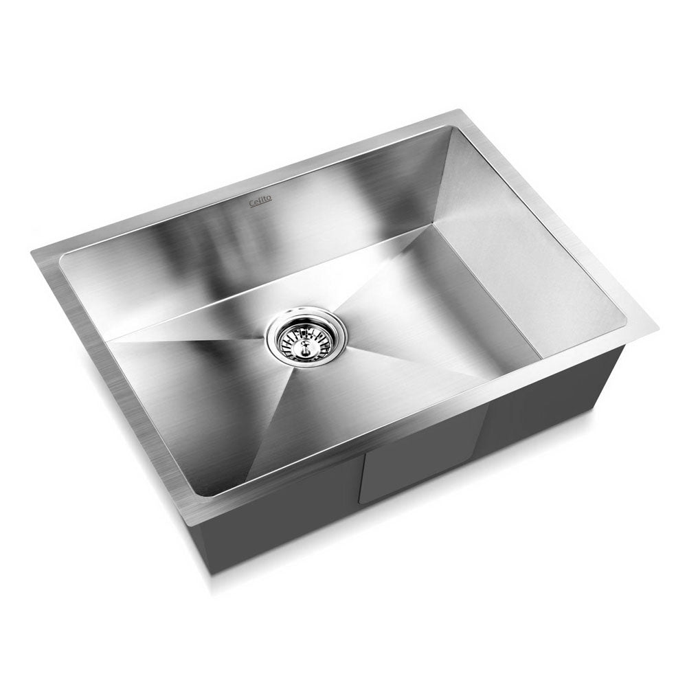 60x45cm Kitchen Sink Stainless Steel Single Bowl Basin Laundry Silver