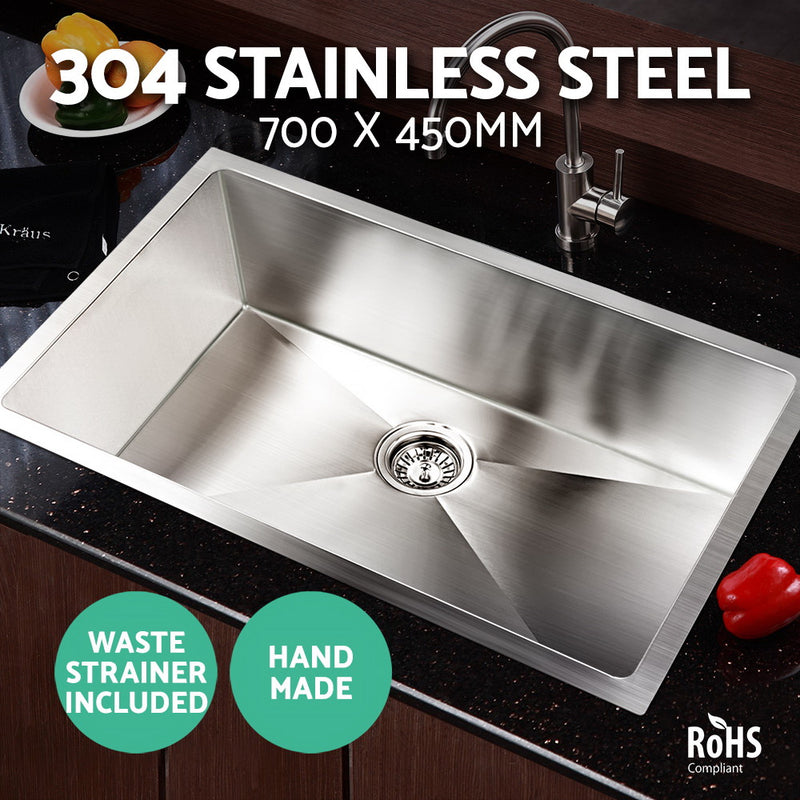 Kitchen Sink 70X45Cm Single Bowl Laundry Silver