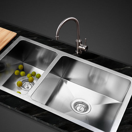 Silver colour - Kitchen Sink 71X45Cm Stainless Steel Basin Double Bowl Laundry Silver