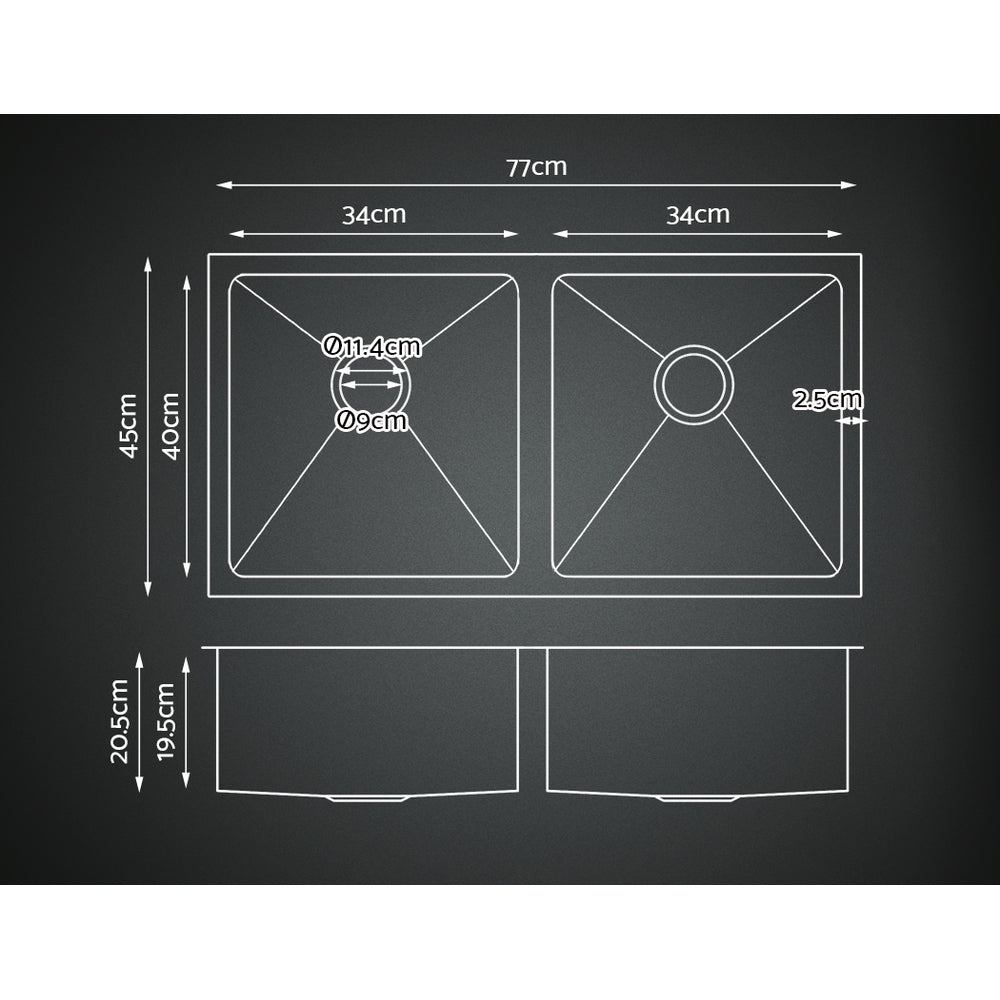 Stainless Steel Kitchen Sink 77x45cm Double Basin