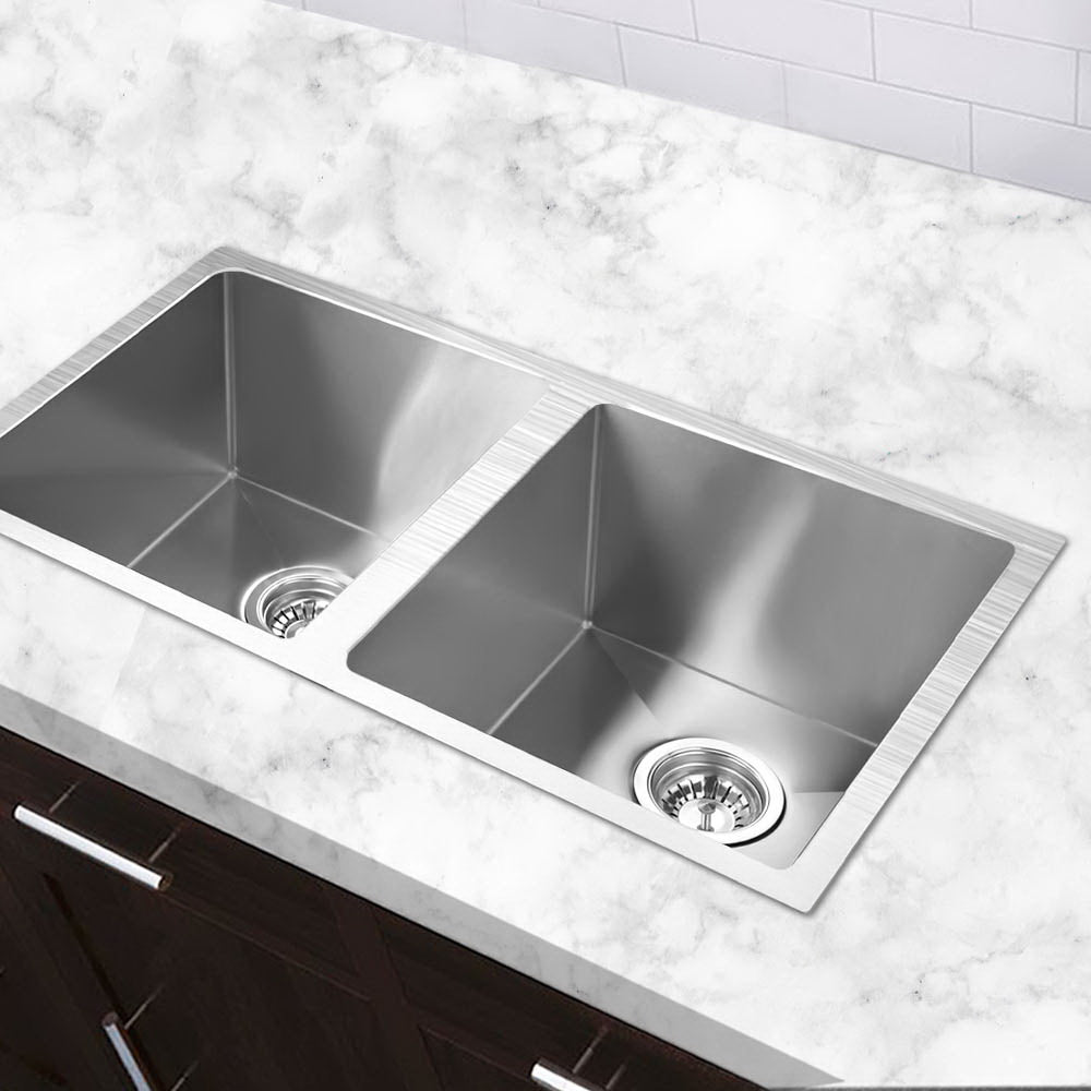 Stainless Steel Kitchen Sink 77x45cm Double Basin