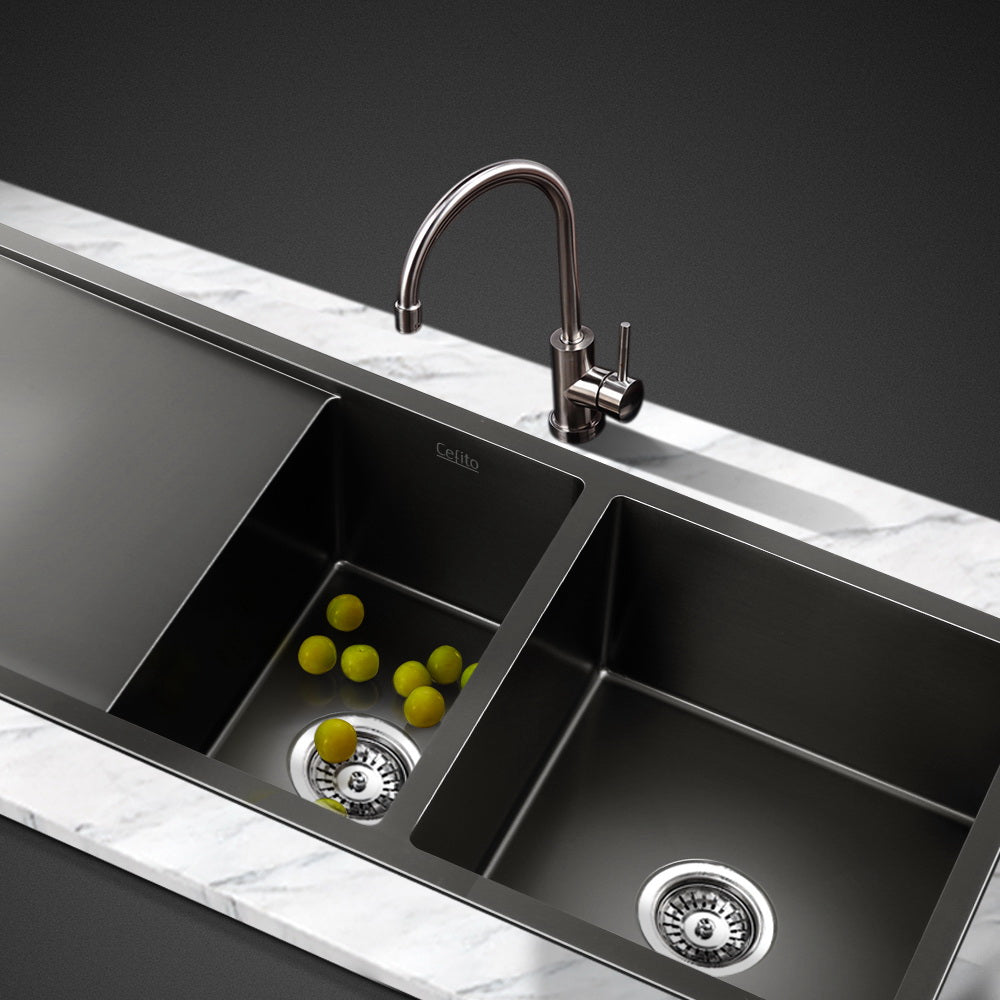 100cm x 45cm Stainless Steel Kitchen Sink Under/Top/Flush Mount Black