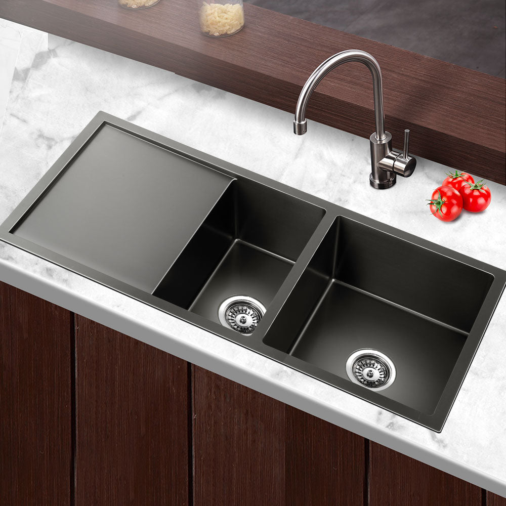 100cm x 45cm Stainless Steel Kitchen Sink Under/Top/Flush Mount Black