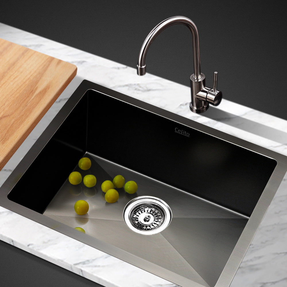 Kitchen Sink 45X30Cm Stainless Steel Basin Single Bowl Laundry Black