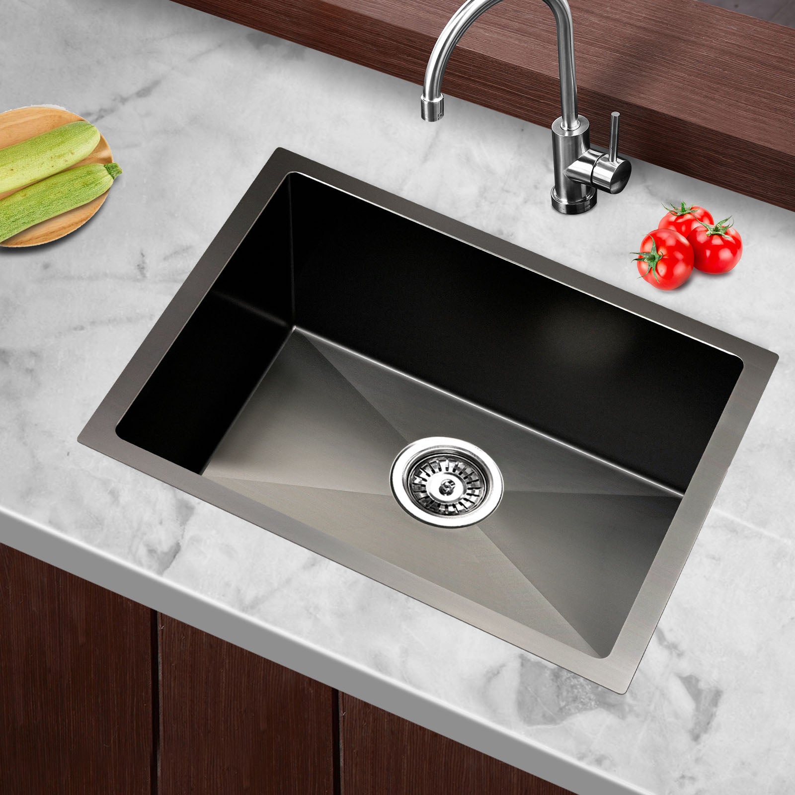 Kitchen Sink 45X30Cm Stainless Steel Basin Single Bowl Laundry Black