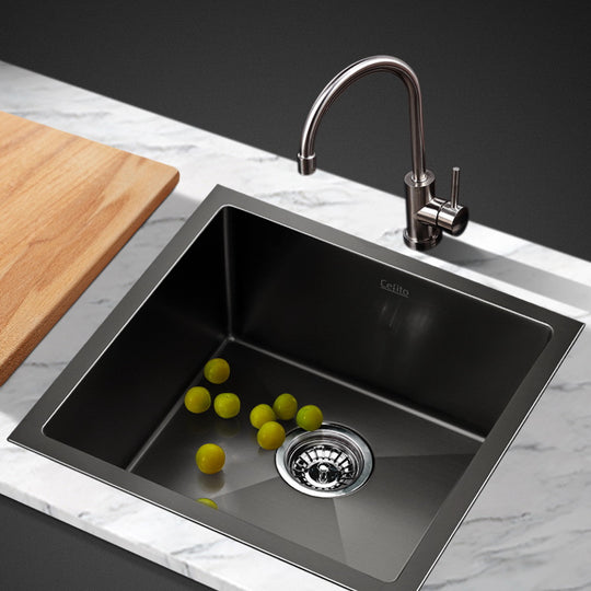 Black colour - Kitchen Sink 51X45Cm Stainless Steel Basin Single Bowl Laundry Black