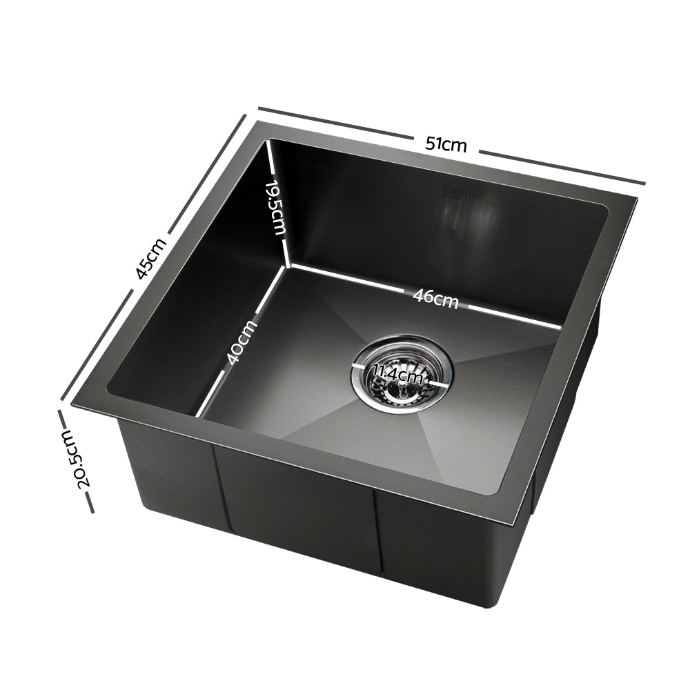 Kitchen Sink 51X45Cm Stainless Steel Basin Single Bowl Laundry Black