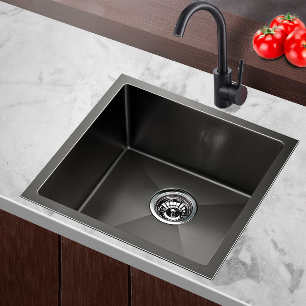 Kitchen Sink 51X45Cm Stainless Steel Basin Single Bowl Laundry Black