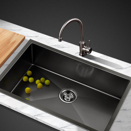 Black colour - Kitchen Sink 70X45Cm Stainless Steel Basin Single Bowl Laundry Black