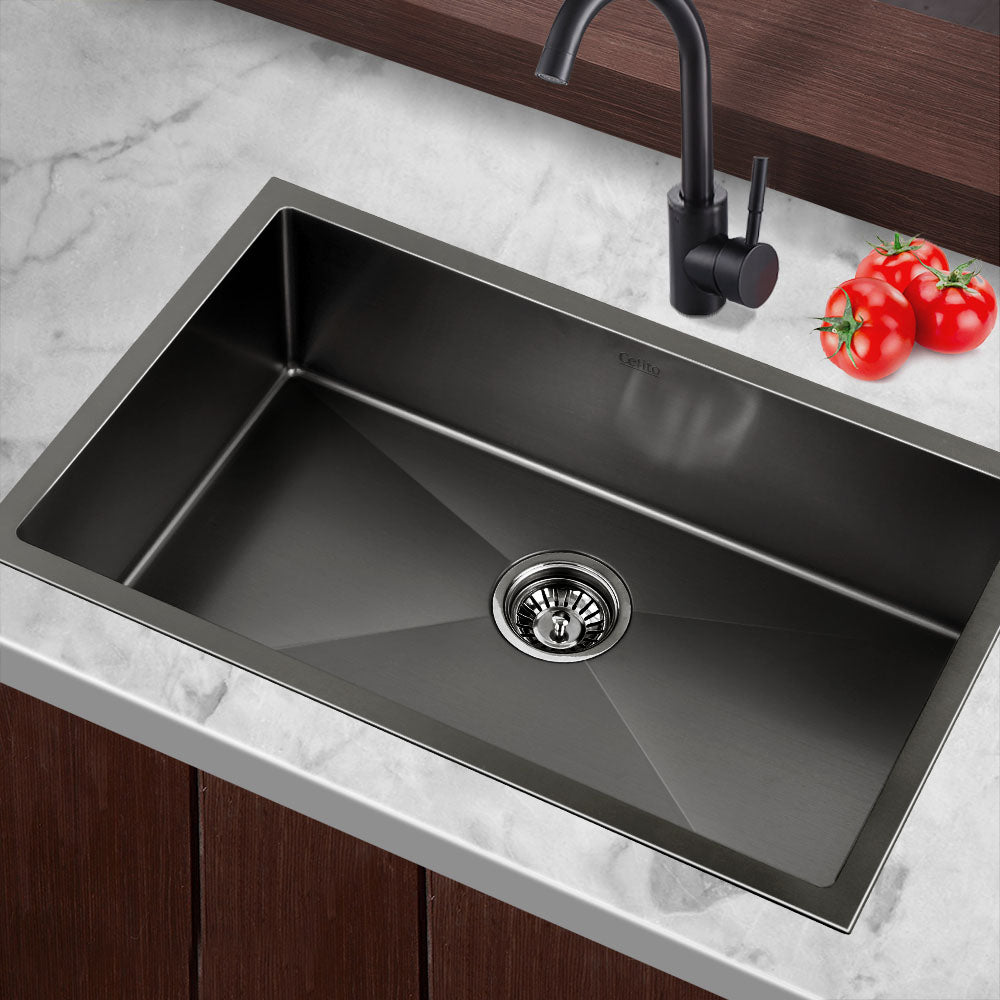 Kitchen Sink 70X45Cm Stainless Steel Basin Single Bowl Laundry Black