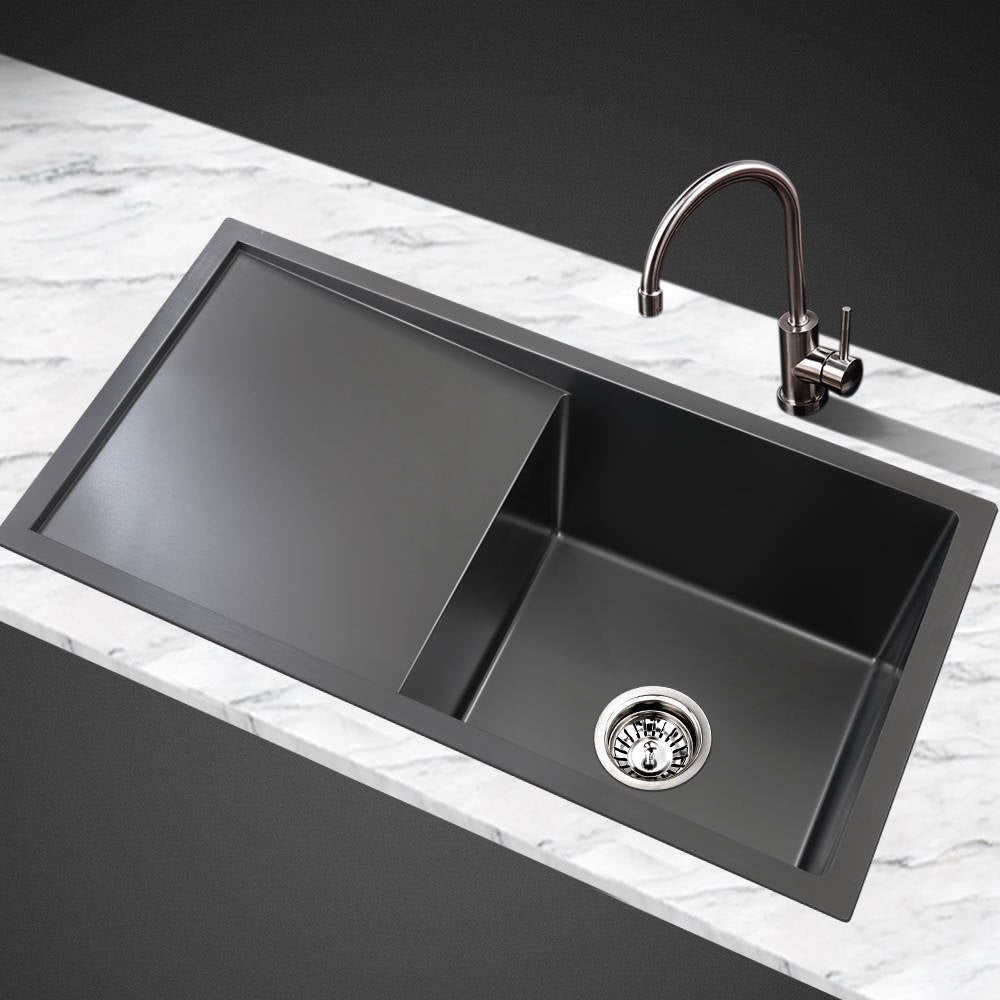 Kitchen Sink 75X45Cm Stainless Steel Basin Single Bowl Laundry Black