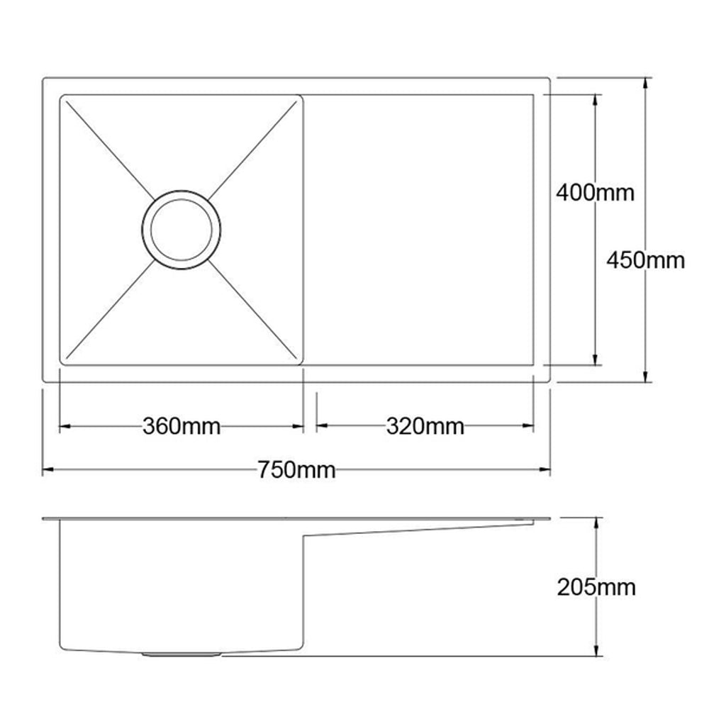 Kitchen Sink 75X45Cm Stainless Steel Basin Single Bowl Laundry Black