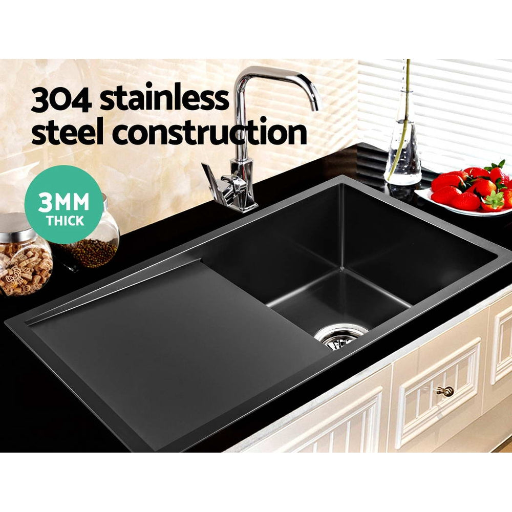 Kitchen Sink 75X45Cm Stainless Steel Basin Single Bowl Laundry Black