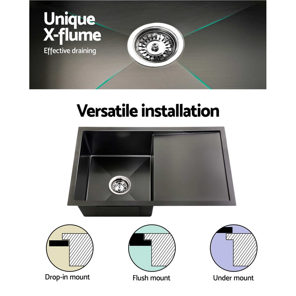 Kitchen Sink 75X45Cm Stainless Steel Basin Single Bowl Laundry Black