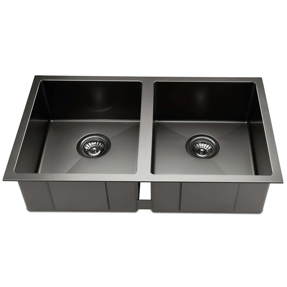 Kitchen Sink 77X45Cm Stainless Steel Basin Double Bowl Laundry Black