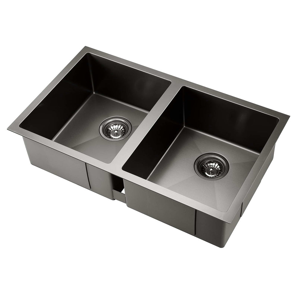 Kitchen Sink 77X45Cm Stainless Steel Basin Double Bowl Laundry Black