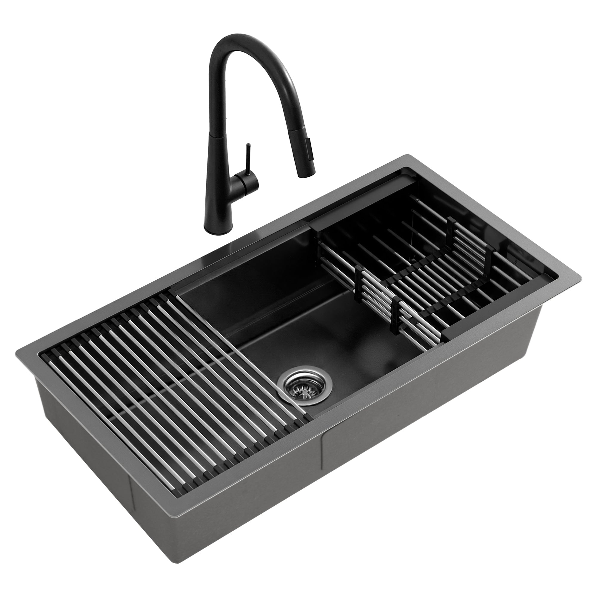 Stainless Steel Kitchen Sink 81x45CM Single Bowl Black Pull-Out Mixer