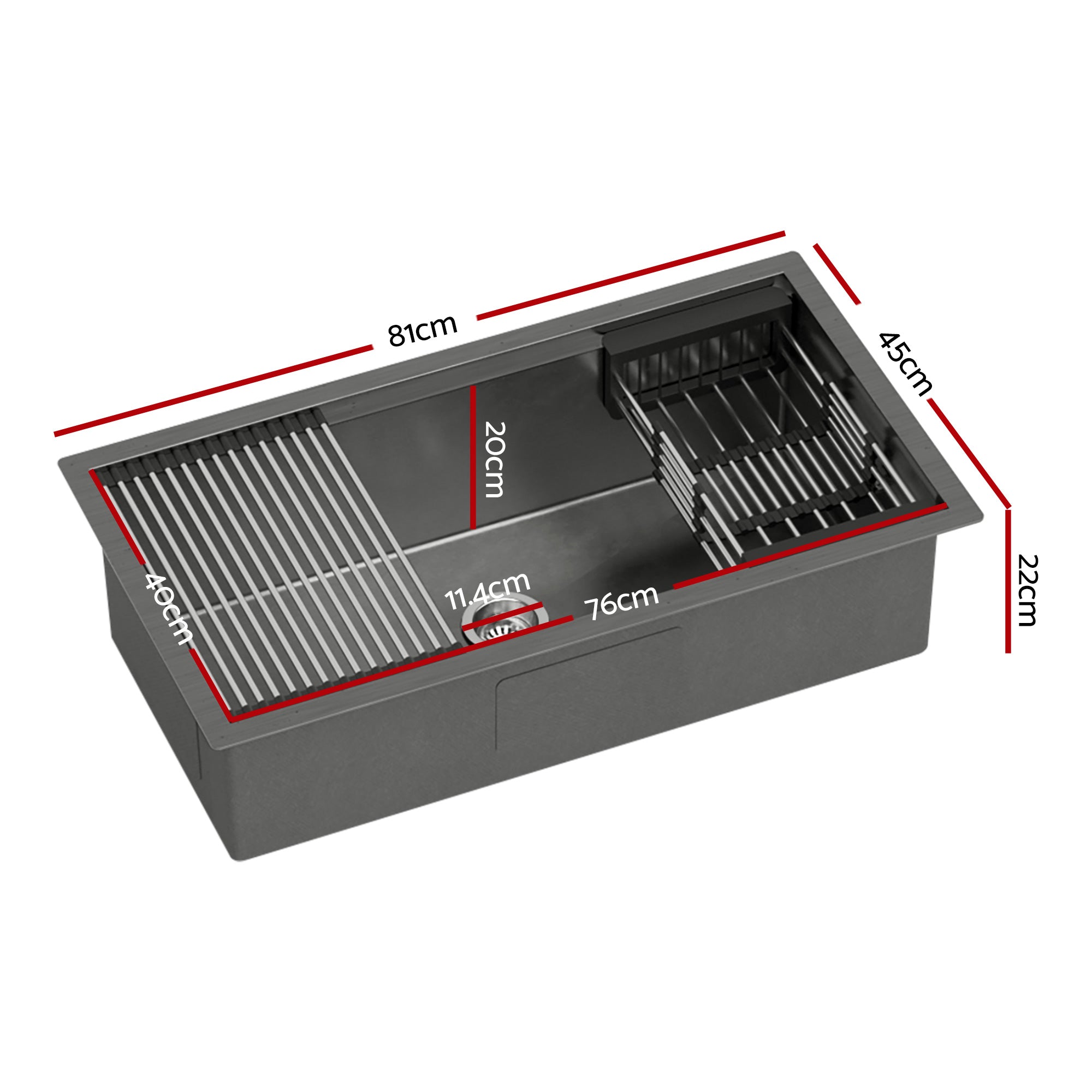 Stainless Steel Kitchen Sink 81x45CM Single Bowl Black Pull-Out Mixer
