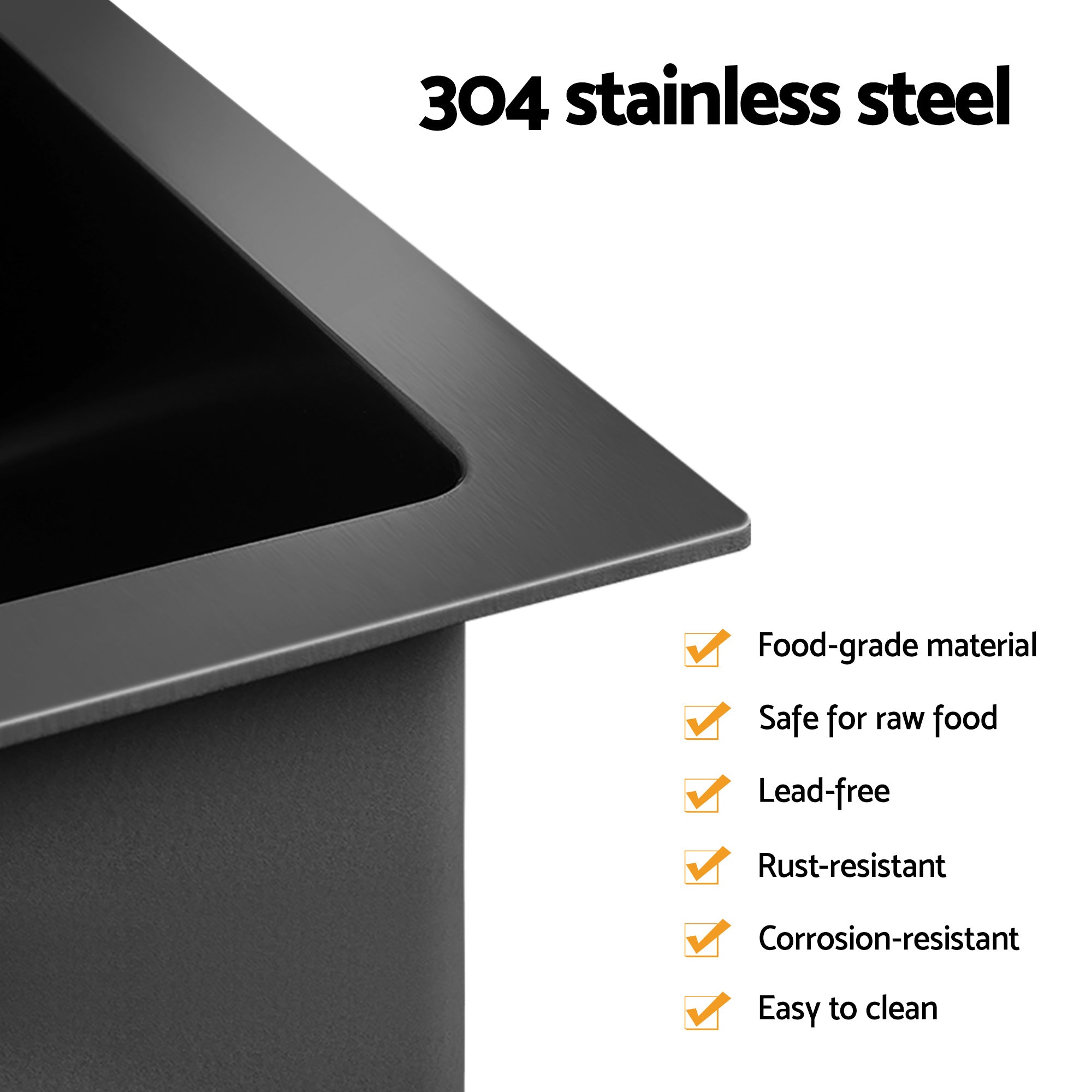 Stainless Steel Kitchen Sink 81x45CM Single Bowl Black Pull-Out Mixer