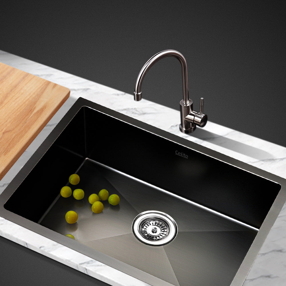 Kitchen Sink 60X45Cm Stainless Steel Basin Single Bowl Laundry Black