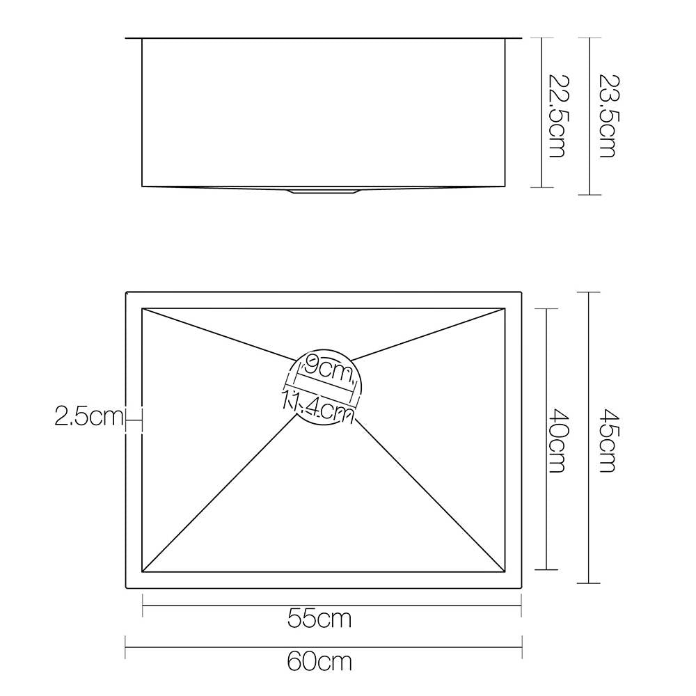 Kitchen Sink 60X45Cm Stainless Steel Basin Single Bowl Laundry Black