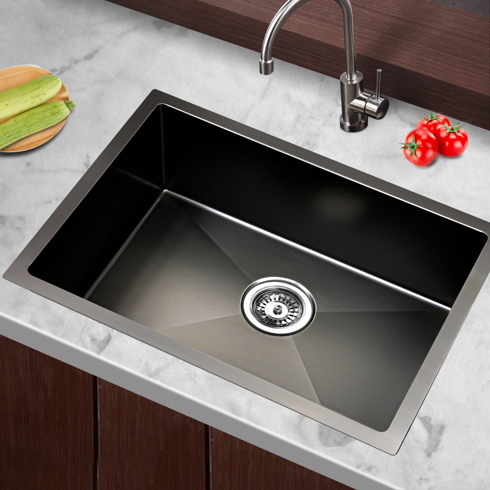 Kitchen Sink 60X45Cm Stainless Steel Basin Single Bowl Laundry Black