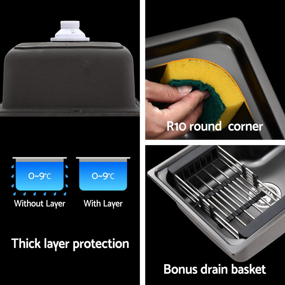 Kitchen Sink 61X43CM Stainless Steel Basin Single Bowl - Black