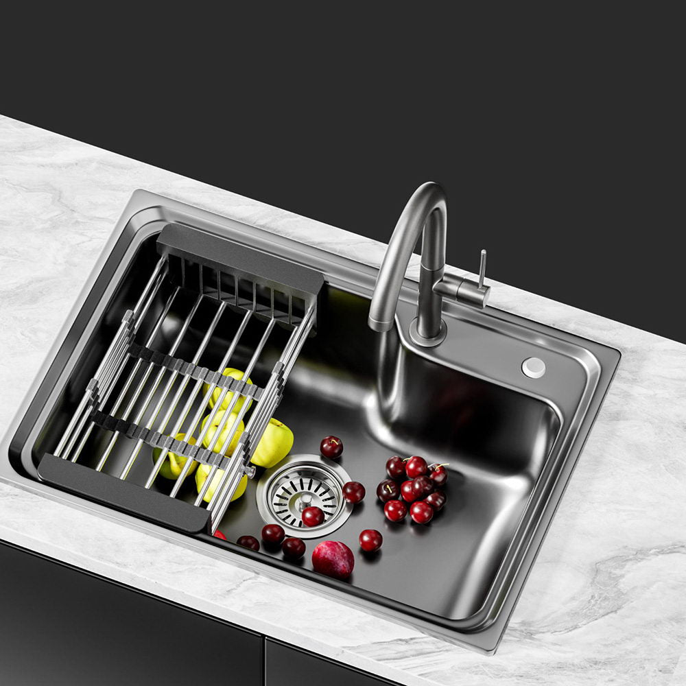 Steel finish - Kitchen Sink 61X43CM Stainless Steel Basin Single Bowl - Black