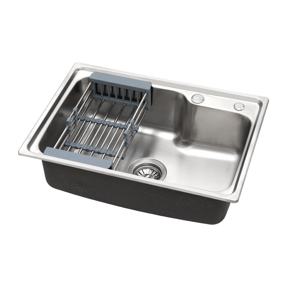 Kitchen Sink 61X43CM Stainless Steel Basin Single Bowl Black with Steel finish