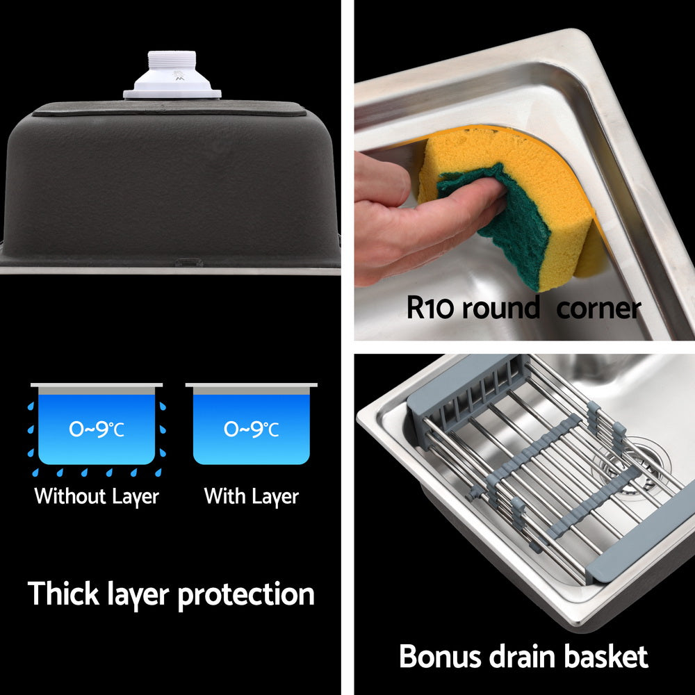 Kitchen Sink 61X43CM Stainless Steel Basin Single Bowl Black | Single
