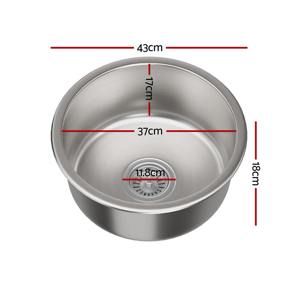 Silver colour - Cefito Kitchen Sink 43cm Round Stainless Steel Basin Single Bowl Silver