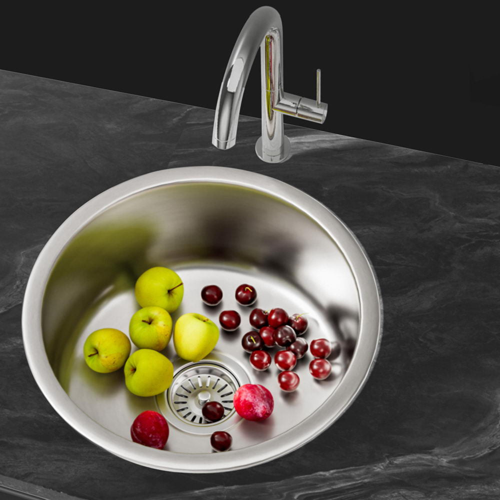 Cefito Kitchen Sink 43cm Round Stainless Steel Basin Single Bowl Silver, Steel finish