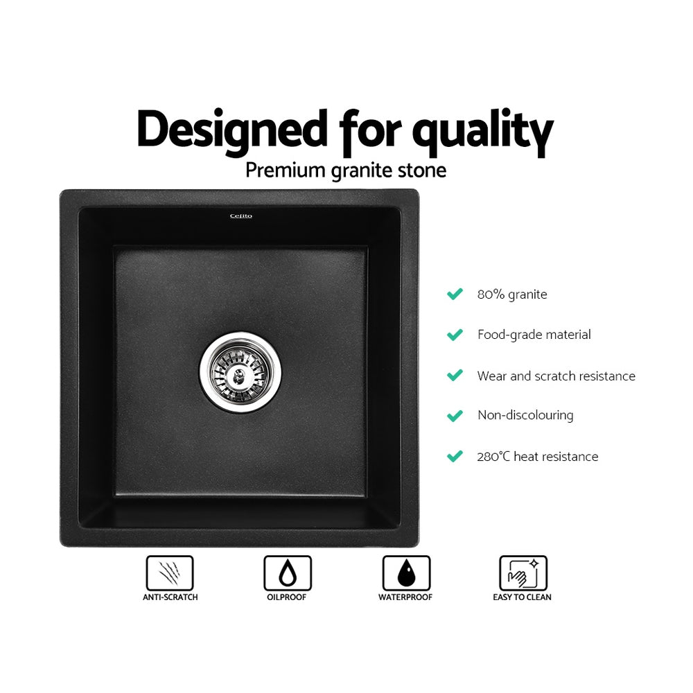 Stone Kitchen Sink 450X450Mm Granite Basin Bowl Laundry Black