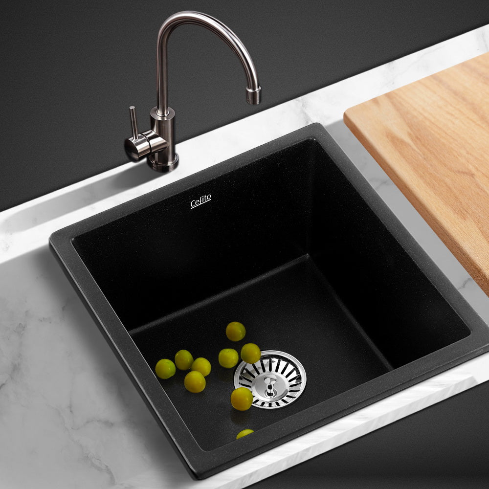 Stone Kitchen Sink 450X450Mm Granite Basin Bowl Laundry Black