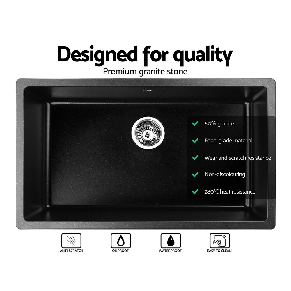 Stone Kitchen Sink 790X450Mm Granite Under/Topmount Basin Bowl Laundry Black