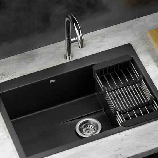Black colour - Kitchen Sink 80X48Cm Granite Stone Kitchen Sinks In Black