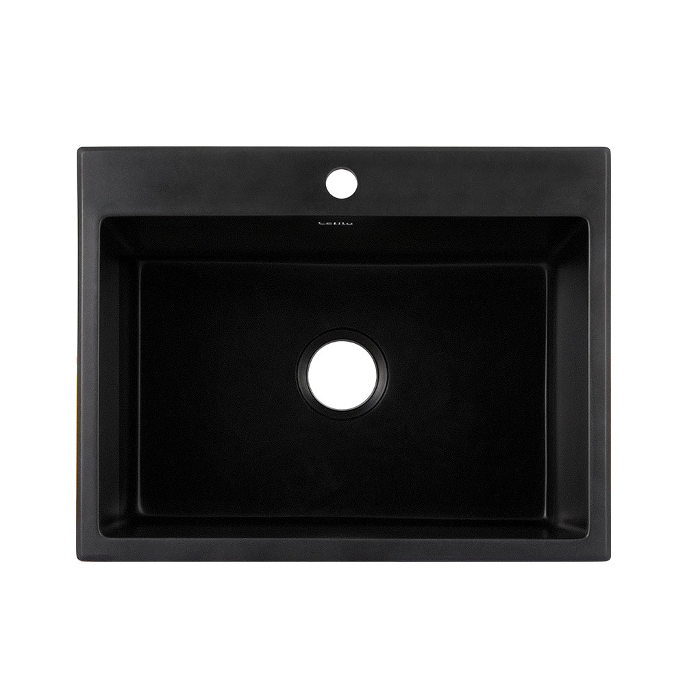 Kitchen Sink Granite Stone Sinks Basin Single Bowl Black 600Mmx470Mm