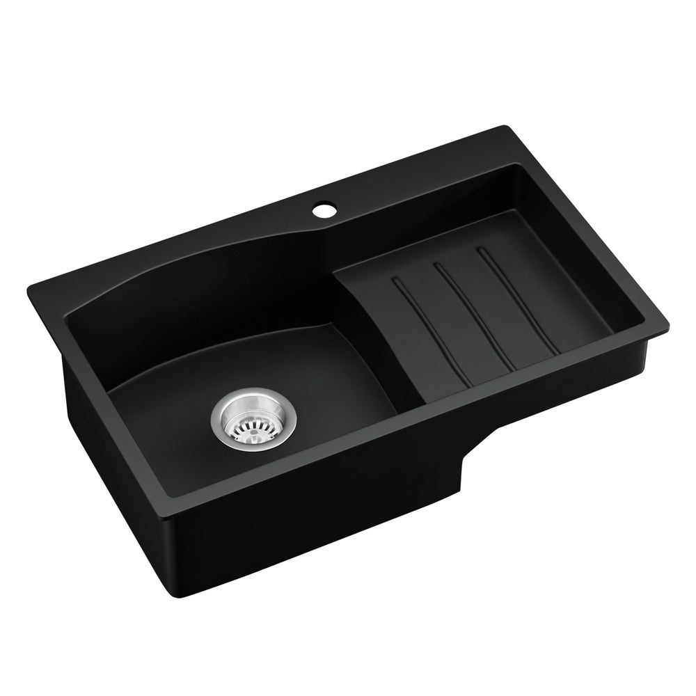 Kitchen Sink 74X45Cm Granite Stone Basin Single Bowl Laundry Black
