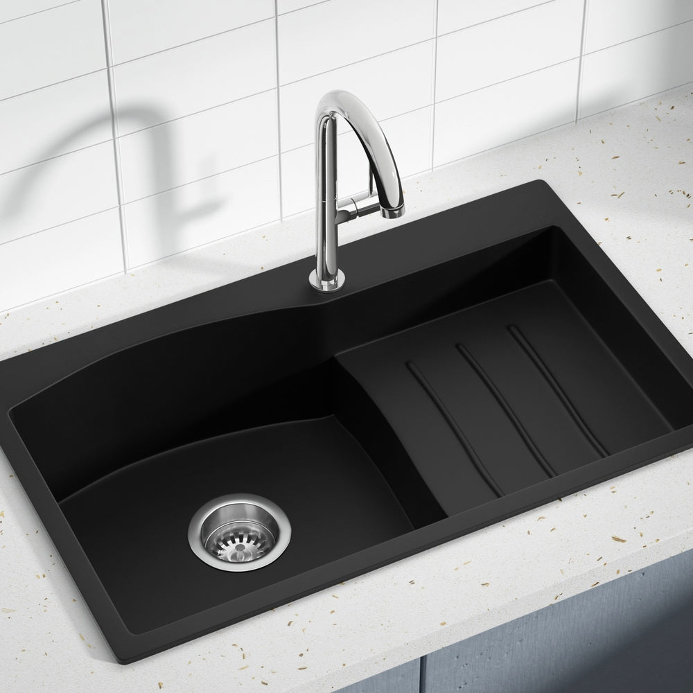 Kitchen Sink 74X45Cm Granite Stone Basin Single Bowl Laundry Black