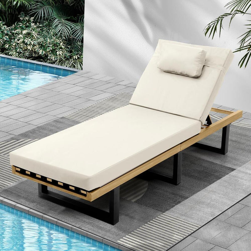 Sun Lounge Outdoor Lounger Beige/Grey with Sun Lounge