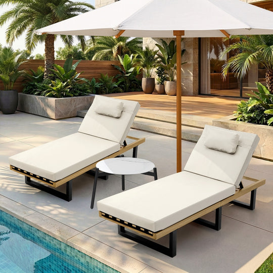 2PCS Patio Sun Lounge with Table Set Beige - Sun Lounge