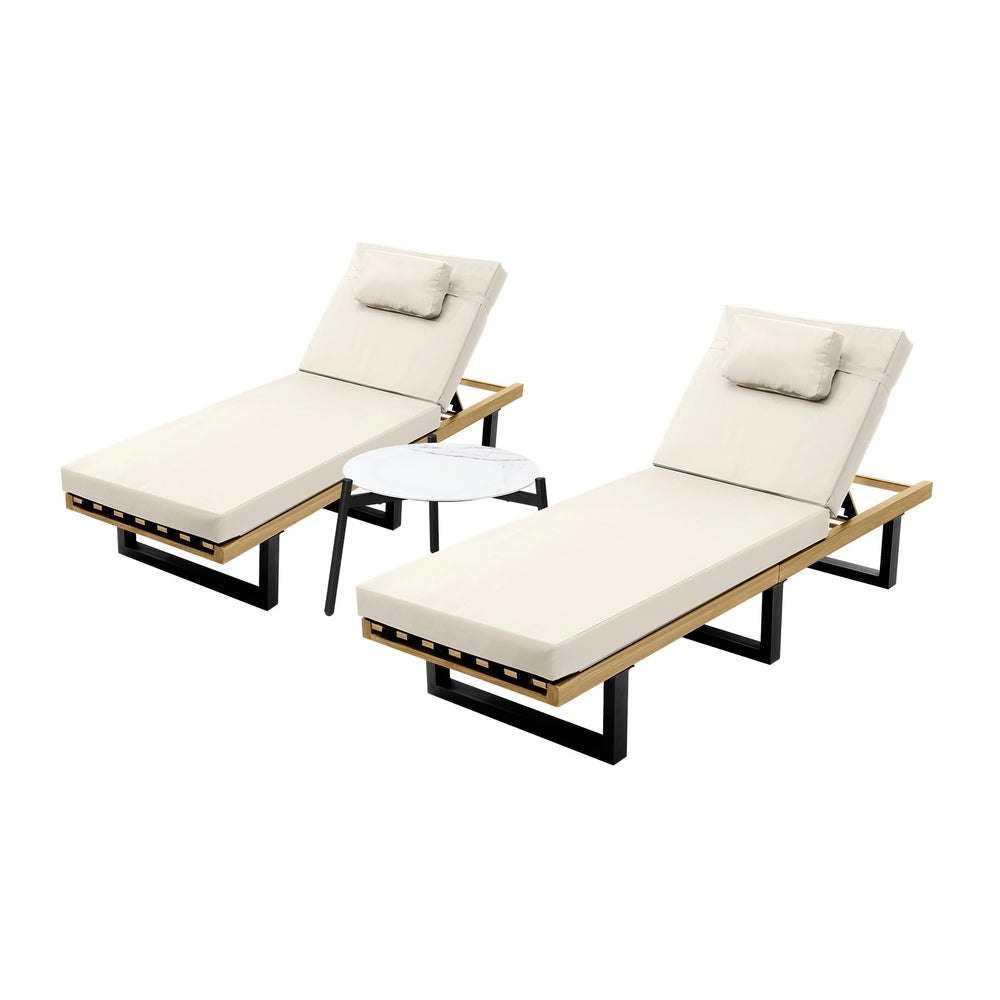 2PCS Patio Sun Lounge with Table Set Beige