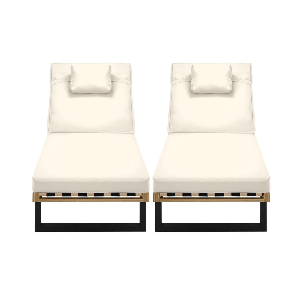2PCS Patio Sun Lounge with Table Set Beige