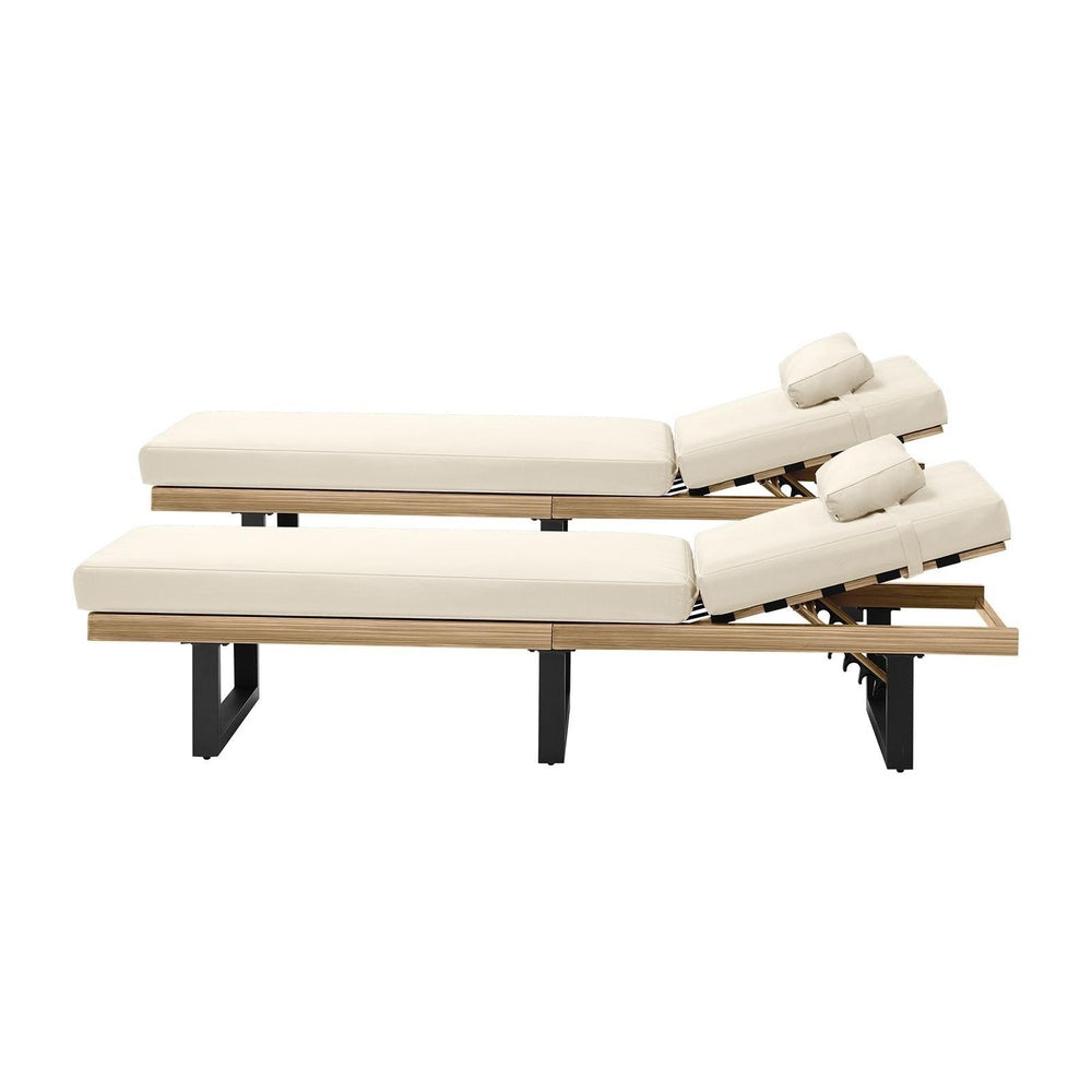 2PCS Patio Sun Lounge with Table Set Beige
