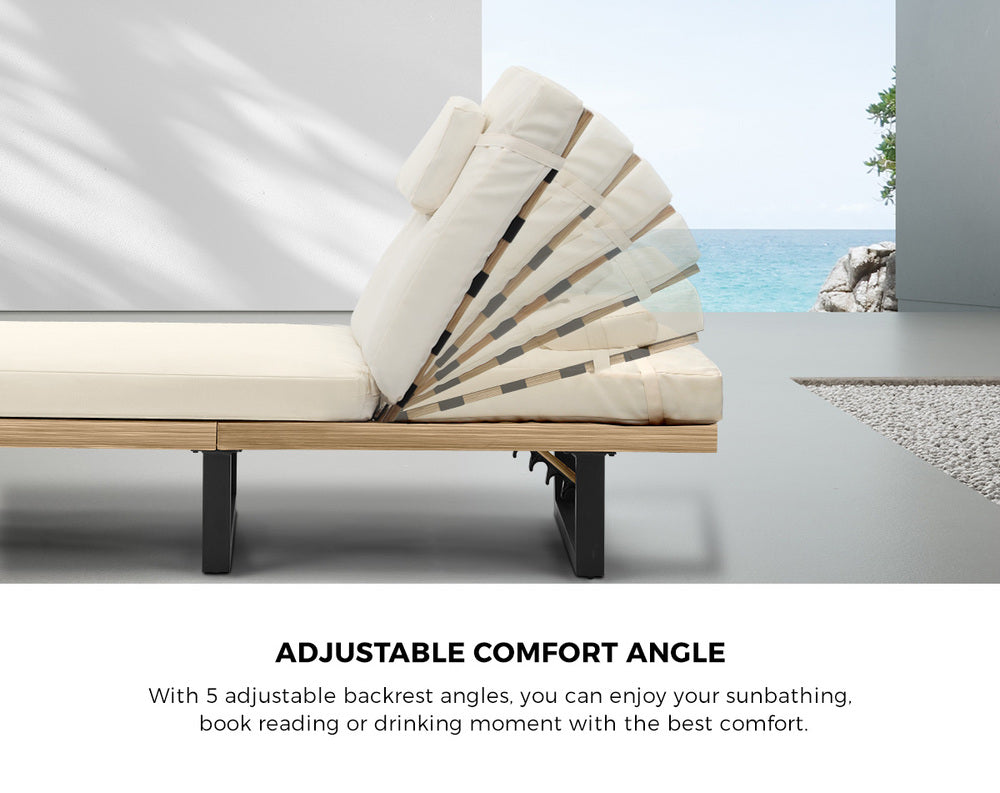 2PCS Patio Sun Lounge with Table Set Beige