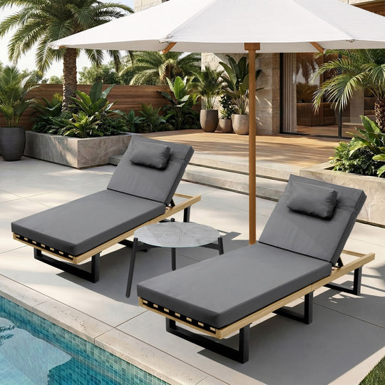 2PCS Patio Sun Lounge with Table Set Grey - Sun Lounge
